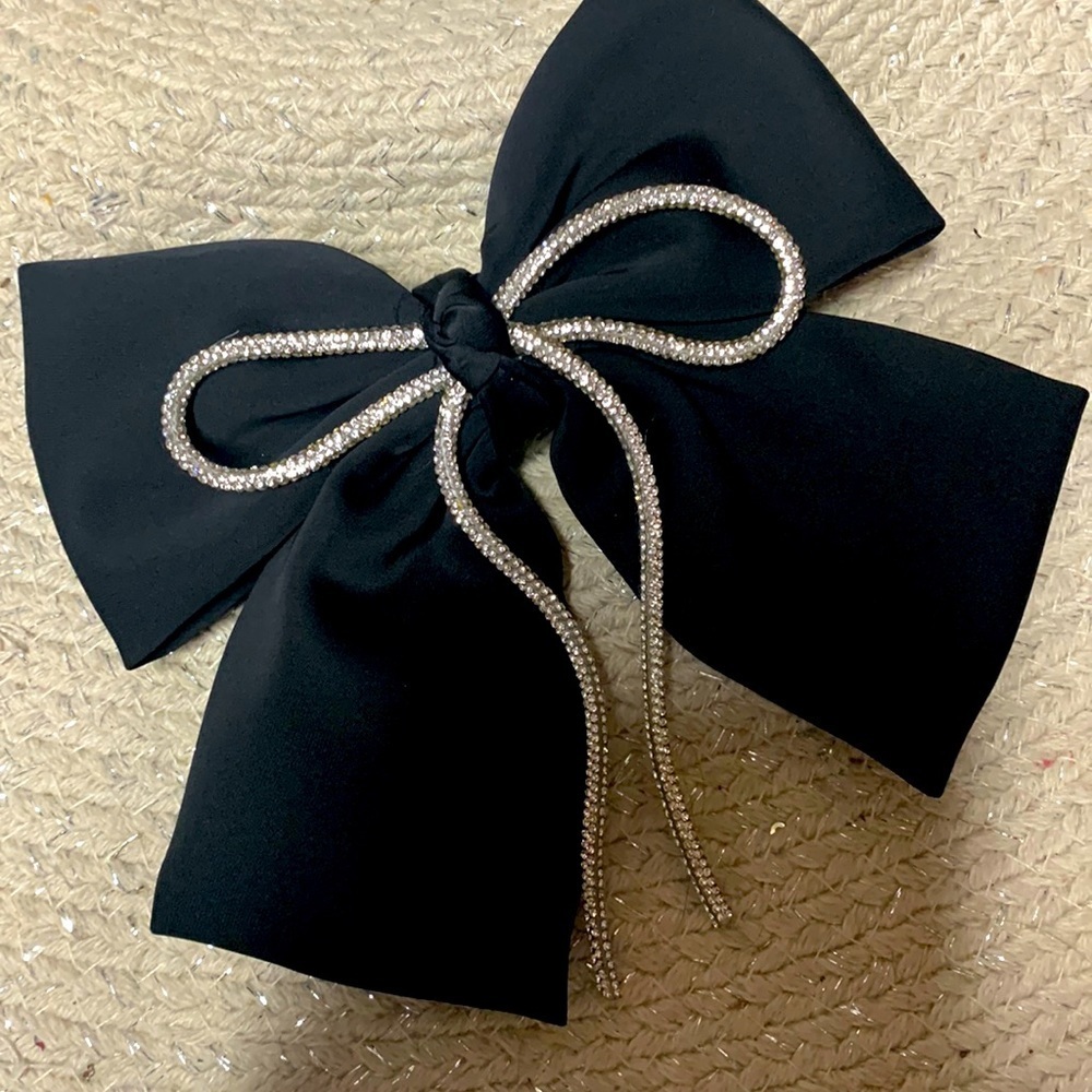 Anthropologie black hair bow accessory new without tags barrette diamonds